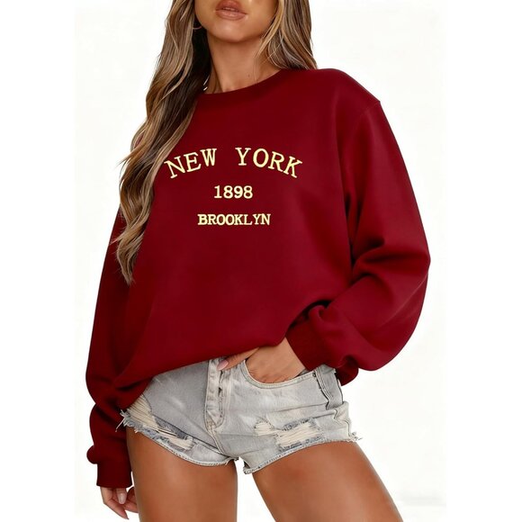 Tops - Womens Crewneck Sweatshirt Polyester Spandex Casual Long Sleeve Pullover